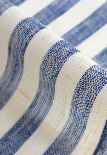 Tela de lino puro de doble paño con rayas índigo, 58 pulgadas de ancho, 135 g/m²