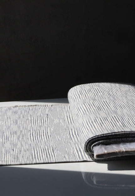 White Merino wool Japanese Kasuri with indigo blue stripes, Fabric by the yard, 45 inches wide, 300 GSM