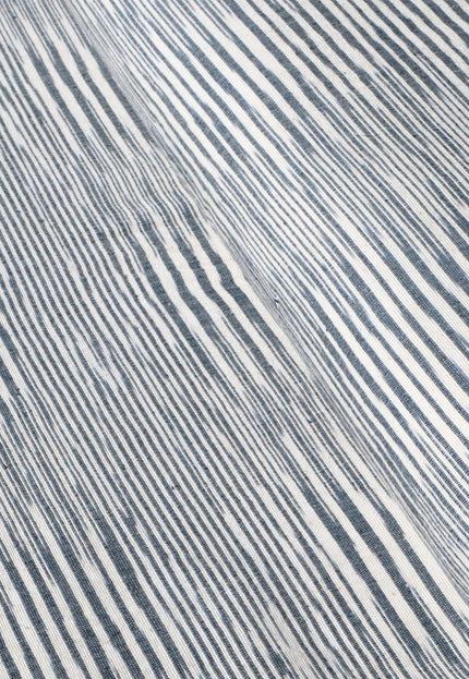 White Merino wool Japanese Kasuri with indigo blue stripes, Fabric by the yard, 45 inches wide, 300 GSM