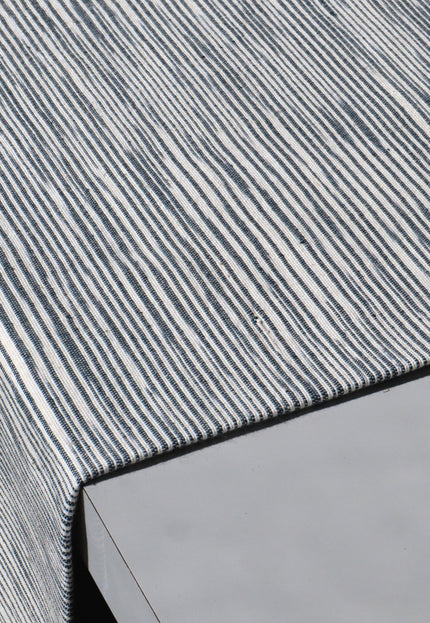 White Merino wool Japanese Kasuri with indigo blue stripes, Fabric by the yard, 45 inches wide, 300 GSM