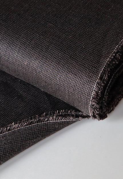 Black Herringbone Linen Fabric by the yard, 58" inches wide, 25s lea, 240 GSM