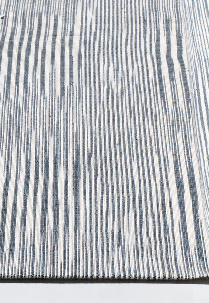 White Merino wool Japanese Kasuri with indigo blue stripes, Fabric by the yard, 45 inches wide, 300 GSM