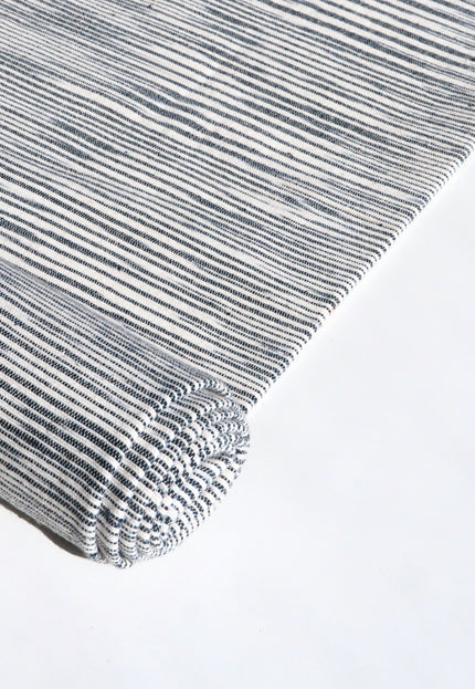 White Merino wool Japanese Kasuri with indigo blue stripes, Fabric by the yard, 45 inches wide, 300 GSM