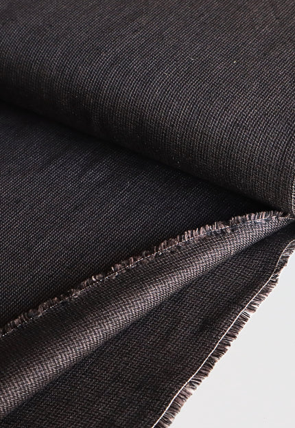Black Herringbone Linen Fabric by the yard, 58" inches wide, 25s lea, 240 GSM
