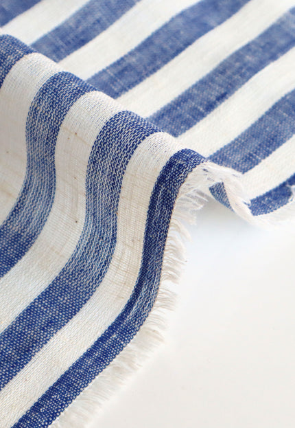 Tela de lino puro de doble paño con rayas índigo, 58 pulgadas de ancho, 135 g/m²