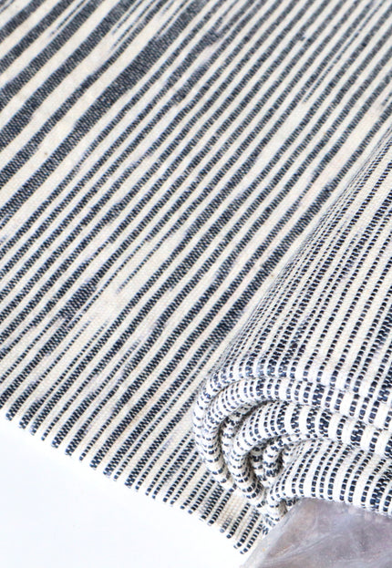 White Merino wool Japanese Kasuri with indigo blue stripes, Fabric by the yard, 45 inches wide, 300 GSM