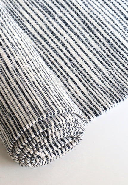 White Merino wool Japanese Kasuri with indigo blue stripes, Fabric by the yard, 45 inches wide, 300 GSM