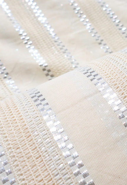 Tela dobby de algodón puro color greige con detalle de lúrex por yarda, 48 pulgadas de ancho, 156 GSM, 30 unidades