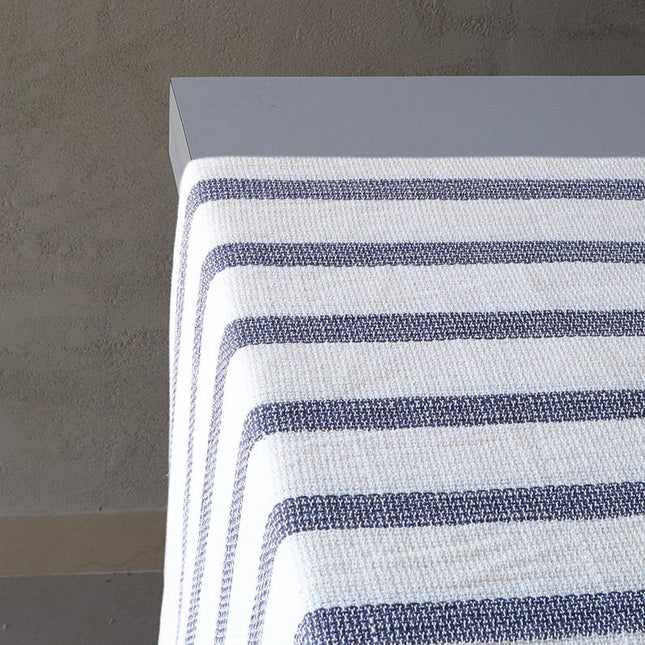 Tissu de chanvre tissé à la main à rayures bleues et indigo au mètre, 56 pouces de large, flammé 40s, 330 GSM