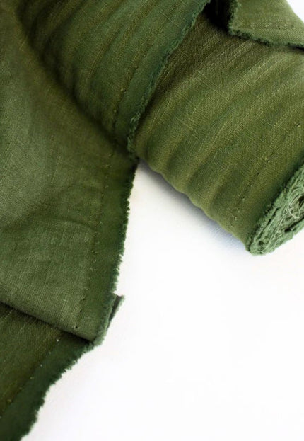 Army Green Linen Fabric by the yard, 58 inches wide, 40s lea, 170 GSM
