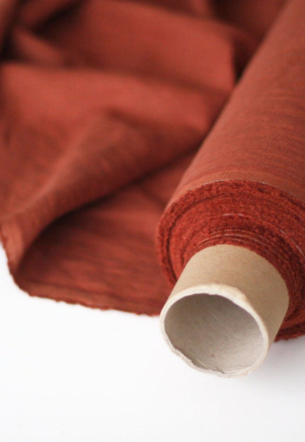 Rust Orange/Brick Red Linen Fabric by the yard, 58" inches wide, 40s lea, 170 GSM