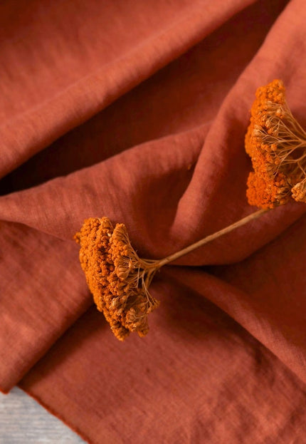 Rust Orange/Brick Red Linen Fabric by the yard, 58" inches wide, 40s lea, 170 GSM