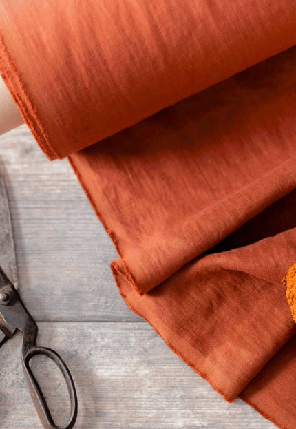 Rust Orange/Brick Red Linen Fabric by the yard, 58" inches wide, 40s lea, 170 GSM