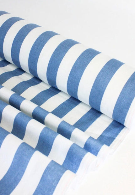 Tissu en lin imprimé à rayures bleues au mètre, 58 pouces de large, 170 g/m², 40 s de long