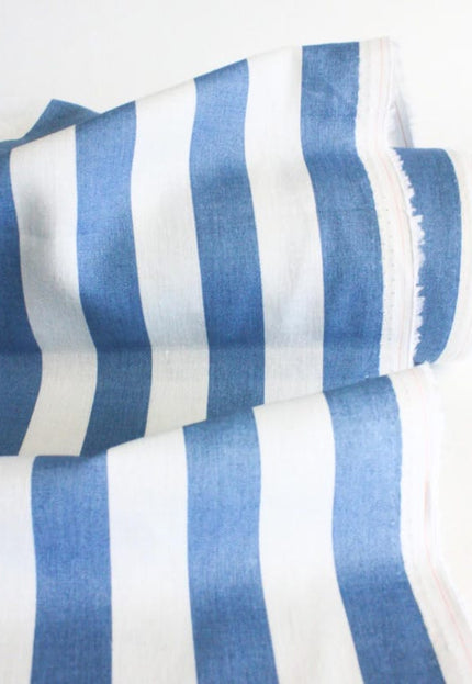 Tissu en lin imprimé à rayures bleues au mètre, 58 pouces de large, 170 g/m², 40 s de long