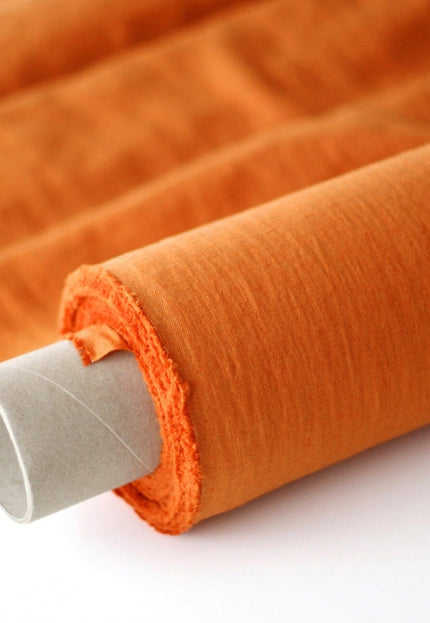 Dark Green/Orange Organic Linen Fabric by the yard, 58" inches wide, 170 GSM