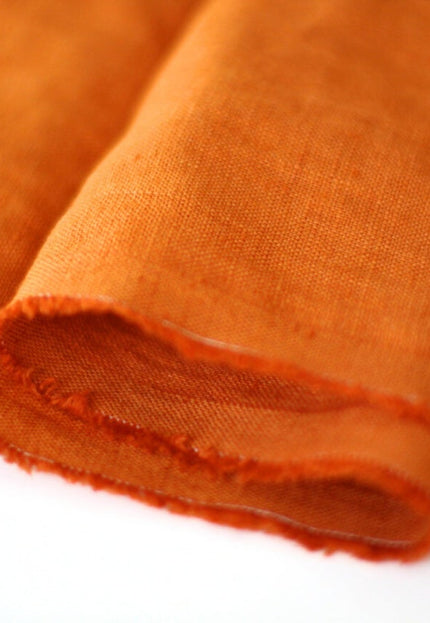 Dark Green/Orange Organic Linen Fabric by the yard, 58" inches wide, 170 GSM