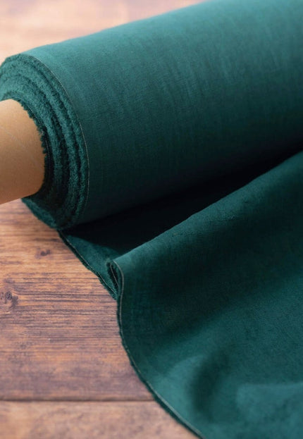 Dark Green/Orange Organic Linen Fabric by the yard, 58" inches wide, 170 GSM