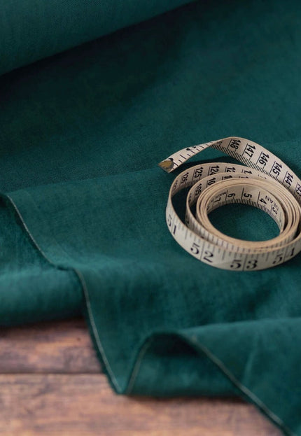 Dark Green/Orange Organic Linen Fabric by the yard, 58" inches wide, 170 GSM