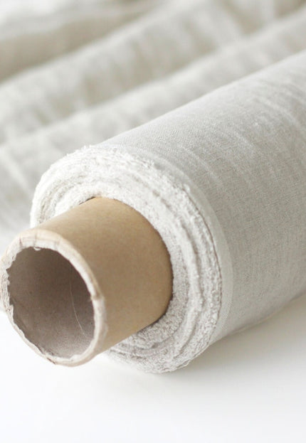 Tela de lino puro tejida a mano en color greige, 58" pulgadas de ancho, 170 g/m², 40 hojas