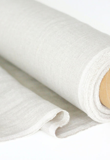 Tela de lino puro tejida a mano en color greige, 58" pulgadas de ancho, 170 g/m², 40 hojas