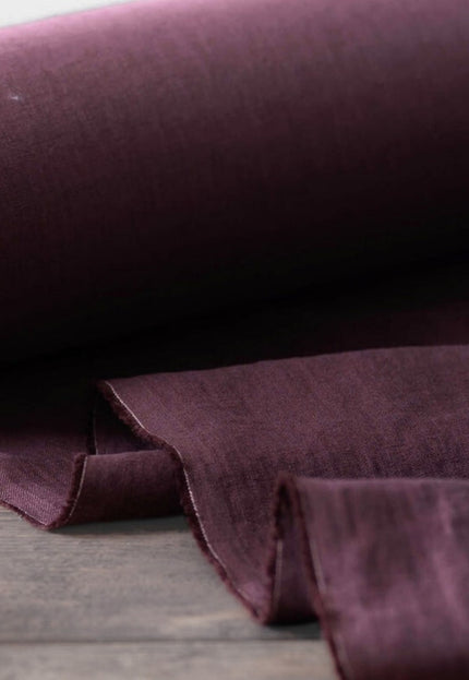 Deep Maroon/Purple Linen Fabric by the yard, 58 inches wide, 40s lea, 170 GSM