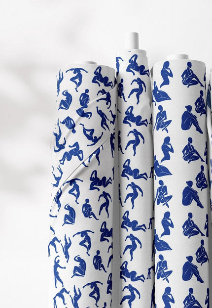 Tela Matisse Blue Nudes Art on Linen por yarda, 58 pulgadas de ancho, 170 GSM, 40s lea