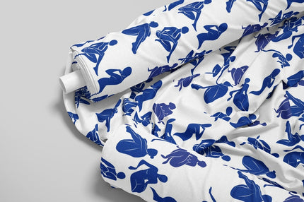 Tela Matisse Blue Nudes Art on Linen por yarda, 58 pulgadas de ancho, 170 GSM, 40s lea