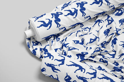 Tela Matisse Blue Nudes Art on Linen por yarda, 58 pulgadas de ancho, 170 GSM, 40s lea