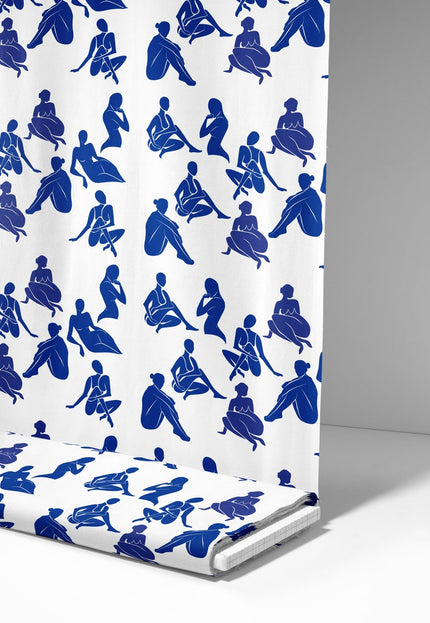 Tela Matisse Blue Nudes Art on Linen por yarda, 58 pulgadas de ancho, 170 GSM, 40s lea