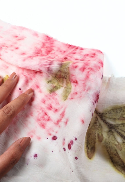 Tela de seda morera tejida a mano con hojas de verano, ecoimpresa, por yarda, 44 pulgadas de ancho, 108 GSM