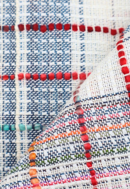 Rayas coloridas sobre lana de yak tejida a mano mezclada con tejido Jacquard de cáñamo por yarda, 54 pulgadas de ancho, 466 GSM