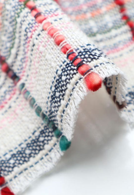 Rayas coloridas sobre lana de yak tejida a mano mezclada con tejido Jacquard de cáñamo por yarda, 54 pulgadas de ancho, 466 GSM