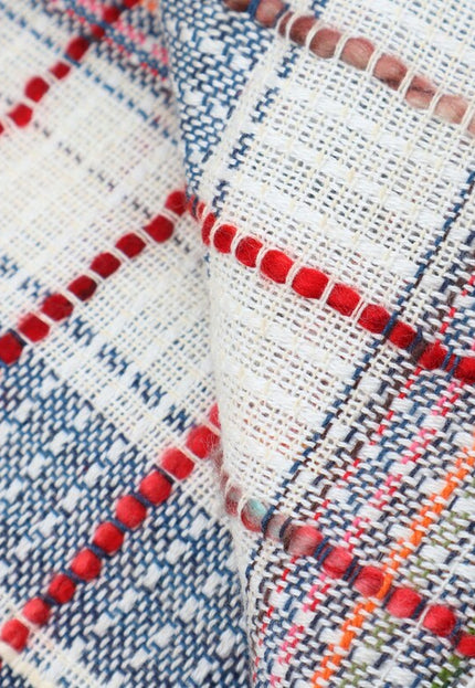 Rayas coloridas sobre lana de yak tejida a mano mezclada con tejido Jacquard de cáñamo por yarda, 54 pulgadas de ancho, 466 GSM