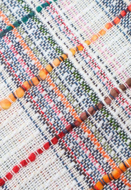 Rayas coloridas sobre lana de yak tejida a mano mezclada con tejido Jacquard de cáñamo por yarda, 54 pulgadas de ancho, 466 GSM