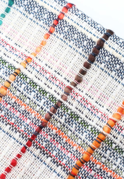 Rayas coloridas sobre lana de yak tejida a mano mezclada con tejido Jacquard de cáñamo por yarda, 54 pulgadas de ancho, 466 GSM