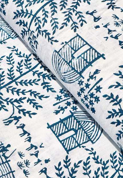 Bloque índigo Warli impreso en tela de algodón Kala, 36 pulgadas de ancho, 219 GSM