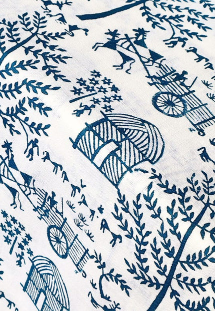 Bloque índigo Warli impreso en tela de algodón Kala, 36 pulgadas de ancho, 219 GSM