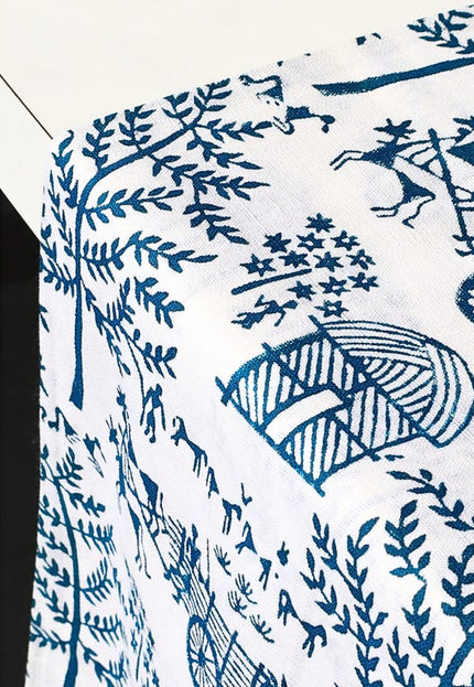 Bloque índigo Warli impreso en tela de algodón Kala, 36 pulgadas de ancho, 219 GSM