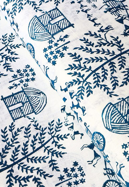 Bloque índigo Warli impreso en tela de algodón Kala, 36 pulgadas de ancho, 219 GSM