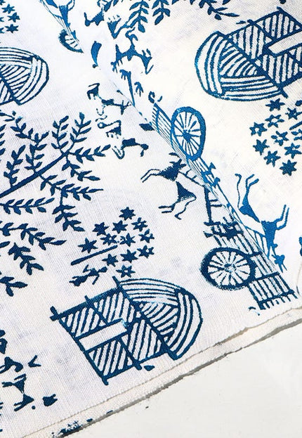 Bloque índigo Warli impreso en tela de algodón Kala, 36 pulgadas de ancho, 219 GSM