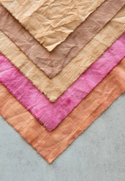 Tejidos de algodón Kala teñidos naturalmente (muestras tamaño A4) - 7 tejidos teñidos naturalmente, muestras de tela de algodón Kala tejida a mano de 40 hilos, 166 g/m²