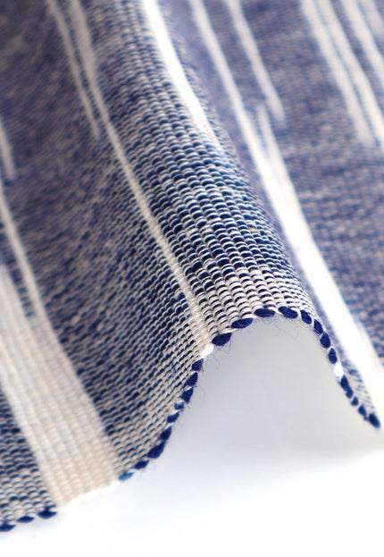Tissu denim tissé à la main bleu indigo japonais avec rayures blanches au mètre, 45 pouces de large, 300 g/m²