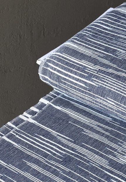 Tissu denim tissé à la main bleu indigo japonais avec rayures blanches au mètre, 45 pouces de large, 300 g/m²