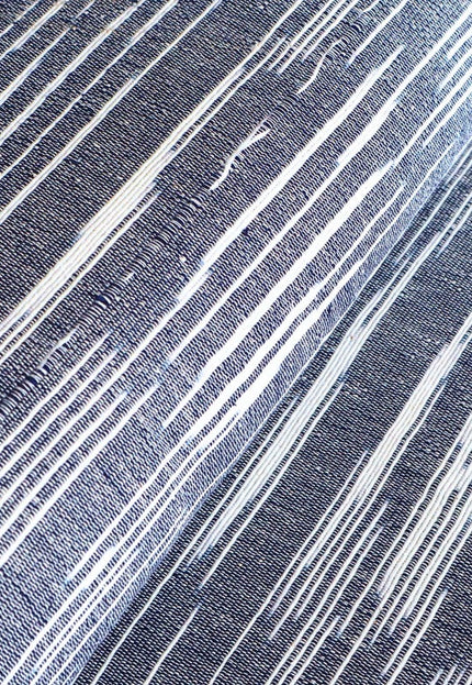 Tissu denim tissé à la main bleu indigo japonais avec rayures blanches au mètre, 45 pouces de large, 300 g/m²