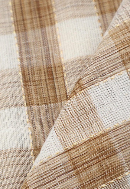 Tissu en coton Kala tissé à la main à carreaux marron, au mètre, 45 pouces de large, 184 g/m²