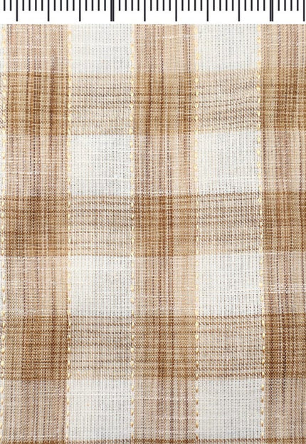 Tissu en coton Kala tissé à la main à carreaux marron, au mètre, 45 pouces de large, 184 g/m²