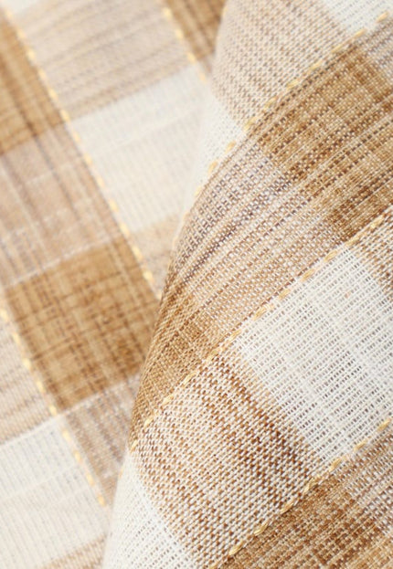 Tissu en coton Kala tissé à la main à carreaux marron, au mètre, 45 pouces de large, 184 g/m²