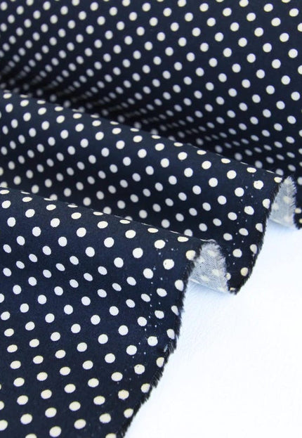 Tela popelina orgánica negra/azul con lunares blancos, 147 cm de ancho, 150 g/m²