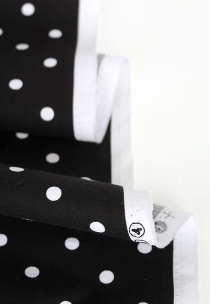 Tela popelina orgánica negra/azul con lunares blancos, 147 cm de ancho, 150 g/m²